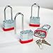 Pack of 4 Keyed-Alike Padlocks with Same Keys Long Shackle Hardened Steel Padlock with 8 Keys for Sheds Gates Fences Toolbox