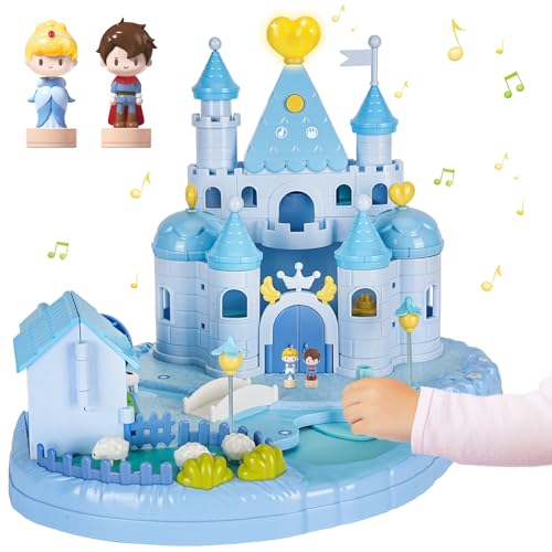 fygurso Dream Princess Castle Playset with 2 Magnetic Control Movable Little People Toys, Magnetic Doll House Building Toys with Light &Music for Pretend Play, Gift for Girls Toys Kids Ages 6-12
