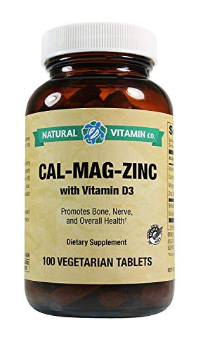 Natural Vitamin Co. Calcium Magnesium Zinc with Vitamin D3, 1000mg/500mg/25mg/200 IU, Gluten Free and Vegetarian, 100 Tablets