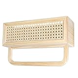 Wood Floating Shelf Rattan Shelve Wall Décor with Towel Rack for Kitchen - Bathroom - Living Room - Laundry Room & Bedroom - Natural Wood Shelves - Rattan Wall Shelf