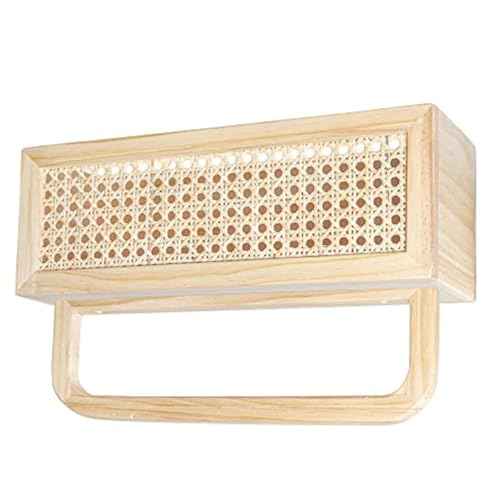Wood Floating Shelf Rattan Shelve Wall Décor with Towel Rack for Kitchen - Bathroom - Living Room - Laundry Room & Bedroom - Natural Wood Shelves - Rattan Wall Shelf