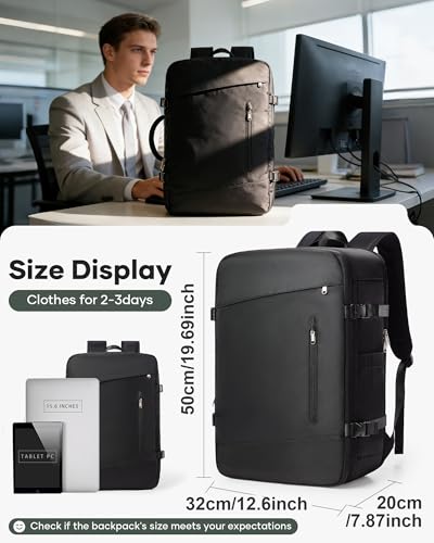 Vakuum Rucksack mit Separates Anzugfach Handgepäck Airbag Travel Backpack Reisen mit Pumpe Tagesrucksack Wasserdicht Reiserucksack Flugzeug Damen Herren Laptop Geschäftsreisen Vakuumsystem Schwarz.