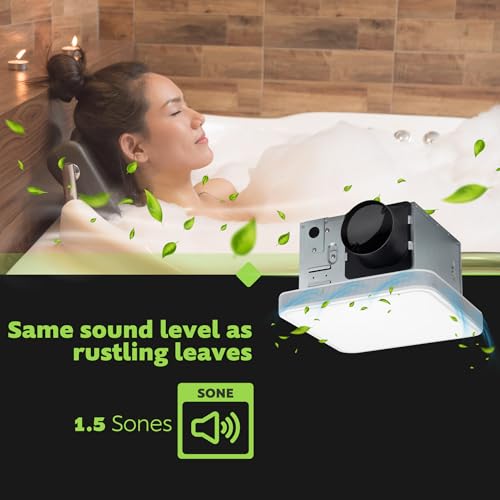 Image of Homewerks 7148-01-AX Smart Bathroom Fan with Alexa Voice Assistant Color Changing LED Light and Bluetooth Speakers 110 CFM 1.5 Sones