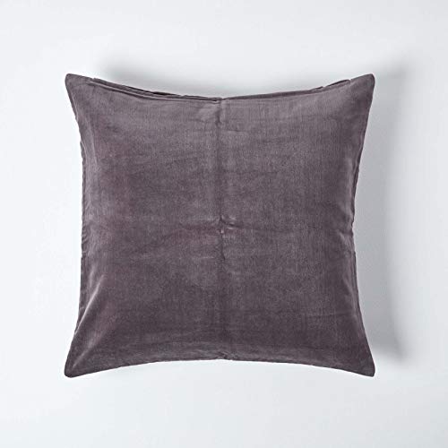 HOMESCAPES Dark Grey Velvet Cushion Cover Super Soft Cotton Velvet Luxury Square Scatter Cushion Charcoal Accent Throw Pillow for Sofa and Bed Decoration with Hidden Zipper, 40 x 40cm