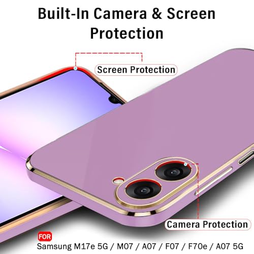 Image of TheGiftKart Luxurious Golden-Plated Back Cover Case for Samsung Galaxy M17e 5G / M07 / A07 / F07 / F70e / A07 5G | Raised Lips for Camera & Screen Protection | Shockproof Design Stylish (TPU, Purple)