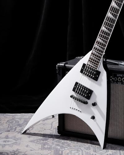 Leo Jaymz Electric Guitar,Swifter Series,Heavy Metal Guitar,24 Frets Rosewood Fingerboard,Mahogany Body,Maple Neck, Humbucker Pickups Powerful and Pure (White & Black V2) - Thumbnail 3