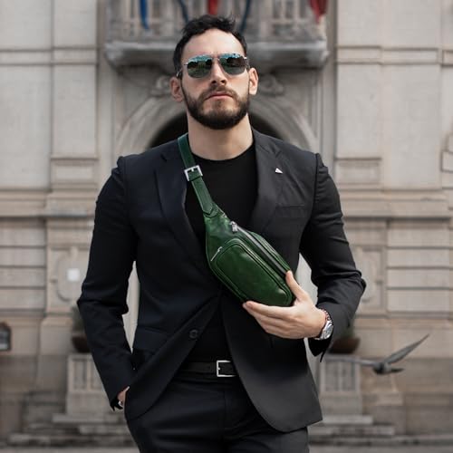 Image of Time Resistance Leather Waist Pack - Belly Bag, Belt Bag, Fanny Pack - Handmade in Italy (Green)