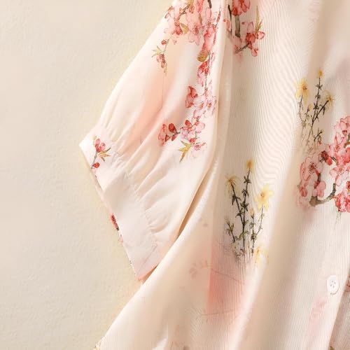 Image of Gufrina Women's Pink Floral Printed Button Down Western Shirt with Collared Neck and Half Sleeves in Relaxed Fit Style
