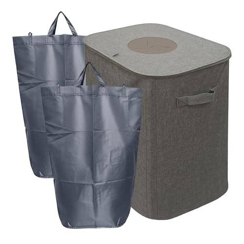 Relaxdays Conteneur de Collecte de Bouteilles 100 L, 2 Sacs, Facile à Nettoyer, Recyclage, Gris 70x43x33 cm