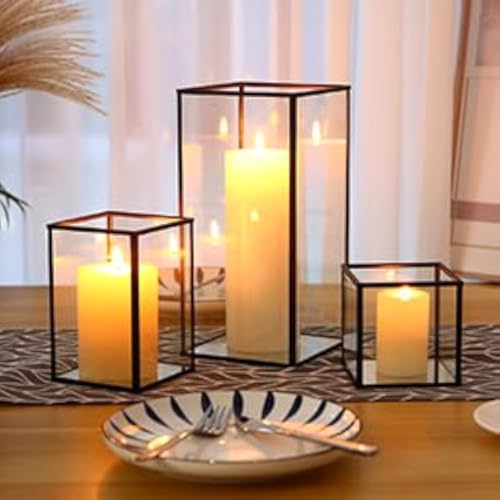 PHOSPHOR-Glass-Hurricane-Candle-Holder-Set-of-3-PCS-Black-Hurricane-Candleholders-for-Wedding-Party-Holiday-Birthday-Home-Decor-Lanter PHOSPHOR Glass Hurricane Candle Holder Set of 3 PCS Black Hurricane Candleholders for Wedding Party Holiday Birthday Home Decor Lanter
