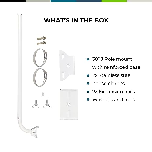 Image of Bolton 38-Inch J-Pole Mount, Adjustable Base, Weatherproof | Heavy-Duty Outdoor Mount for Signal Boosters, Yagi, TV, Dish and Camera Pole Installations