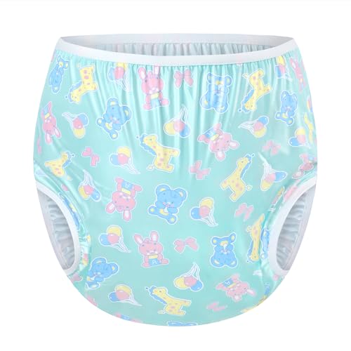 LittleForBig Waschbar Wiederverwendbar Wasserdicht Kunststoff Überhose Windelhülle für Erwachsene - Vollständiger Druck Baby Parade Grün M