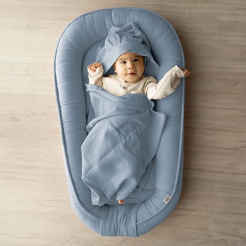 PaLulli Babynest Musselin 100x60cm Blau