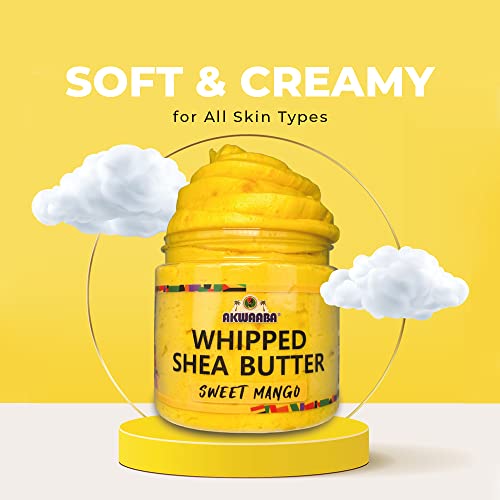 Akwaaba Whipped Shea Butter | Body & Hair Moisturizer | With Raw Shea Butter From Ghana | Rich Vitamins A And E | Natural Yellow 12Oz (Baby Powder) #TOP3