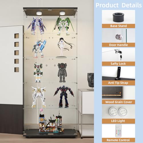 Image of Beauty4U Glass Display Cabinet with LED, 5-Shelf Black Curio Cabinet