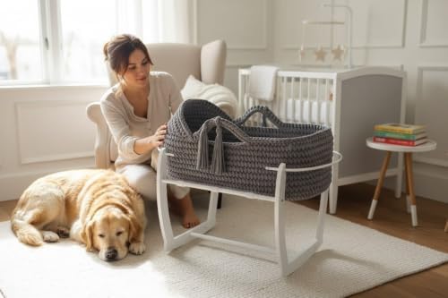 Generisch CHILDSMOOD Babybett, Babywiege Moseskorb Beistellbett Set | Handgefertigt, inklusive Matratze und Gestell