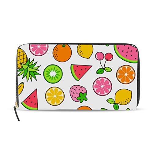 Portefeuille long en cuir pour femme à motif fruits tropicaux avec grands compartiments