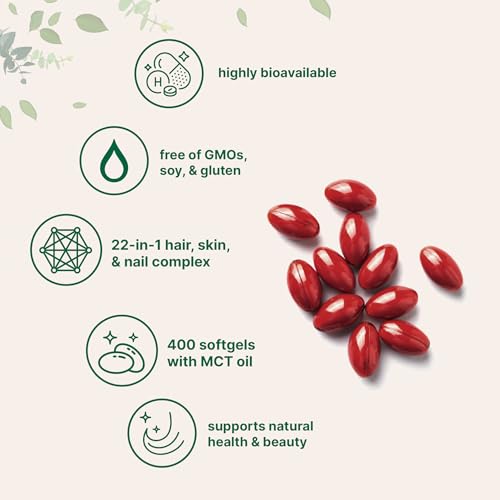 Micro Ingredients Hair Skin and Nails Vitamins for Women & Men | 400 Softgels with MCT Oil | 22-in-1 Argan Oil, Hyaluronic Acid, Collagen, Keratin & Biotin Complex | Natural Hair Growth Support - Image 4