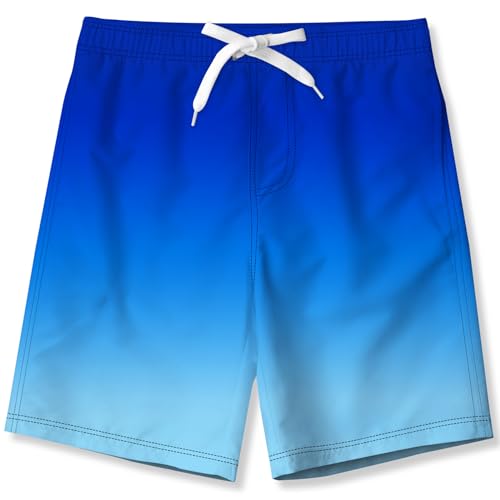 Fanient Boy's Swim Shorts Boys Beach Shorts Gradient Blue Swim Trunks Summer Surfing Swimming Shorts for Kids 14-16 Years