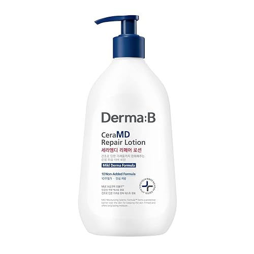 Derma B CeraMD Loción reparadora, humectante corporal de ceramida pantenol sin perfume, sin fragancia, 13.52 onzas líquidas, 13.5 fl oz