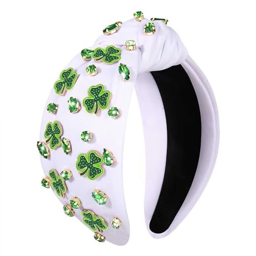 YAHPERN St. Patrick’s Day Headband for Women Good Luck Shamrock Knotted Green Crystal Wide Top Knot Headband Lucky Irish Holiday St. Patrick’s Day Hair Accessories Party Gifts (Shamrock 4)