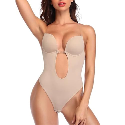 Rygglös Body Shaper BH, underkläder magkorsett i ett stycke Invisible Bra Strap Evening Dress shapewear (Color : Skin tone, Size : M)