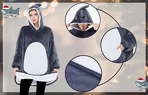Sweat requin costume couverture portable pour soirées cocooning et cosplay gris