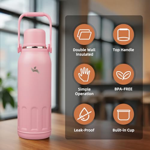 Image of Konokyo 50oz Thermos for Cold Drinks, Insulated Water Bottle, Pink