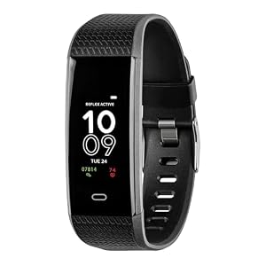 Reflex Active Series 35 Men Women Fitness Activity Tracker with Heart Rate, Sleep Monitor, Step Counter, IP67, Black Silicone Strap for iOS Android