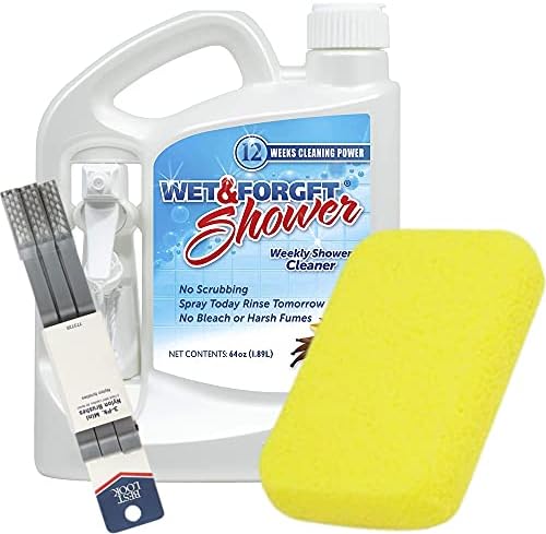 Wet and Forget Shower Cleaner & Bathroom Cleaner Spray- Bathtub Cleaner- Tile Cleaner- Shower Glass Cleaner- Bundled w/ Sponge and Grout Cleaner