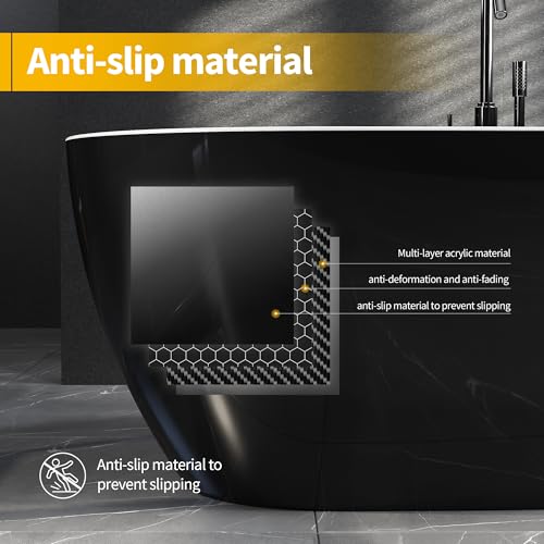 Image of 67 Inch Freestanding Bathtub, Acrylic Deep Soaking Tub, Chrome Overflow and Drain, Non-Slip Standalone Bath Tub for Bathroom, cUPC Certified, Ergonomic Modern Bath for Bathrooms