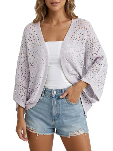 Image of Womens Crochet Cardigan Lightweight Summer 3 /4 Sleeve Cover Up