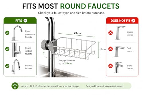 Image of Faucet Mounted Sponge Holder for Kitchen Sink - Stainless Steel Tap Storage Rack Organizer | Adjustable Clamp Basket for Scrubber, Soap, Dishwashing Accessories | Kitchen Sink Organiser