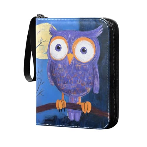 Portatarjetas de béisbol con 400 bolsillos y fundas extraíbles de doble cara para niños y niñas, juguetes, regalo de dibujos animados, búho azul, pintura al óleo