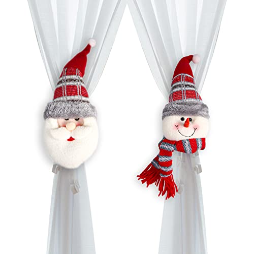 2pzs Hebillas de Cortina de Navidad, Elástico Corbata de Cortina de Navidad Santa, Muñeco de Nieve Hebillas de Cortina Botellas de Vino para Navidad Hogar Ventana Decoración
