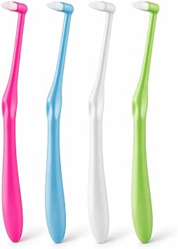 4 PCS Interspace Toothbrush, Compact Soft Slim Interspace Teeth Brush, Single Tufted Toothbrush, Wisdom Interdental Brushes for Detail Cleaning & Orthodontic Braces Blue/Green/Rose Red/White