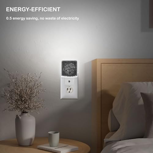 Image of LED Night Light Lamp with Smart Sensor Dusk to Dawn Sensor,Merry Christmas Happy Black White Night Light Daylight White,0.5W Plug-into Wall for Adults,Bedroom,Bathroom,Hallway,Kitchen