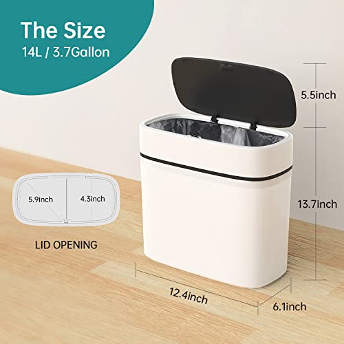 Woa Woa 14 Litre Trash Can With Press Top Lid | 3.7 Gallons Black Plastic Garbage Bin | Slim Wastebasket For Bathroom, Kitchen, Toilet, Office, Room, Bedroom #TOP5