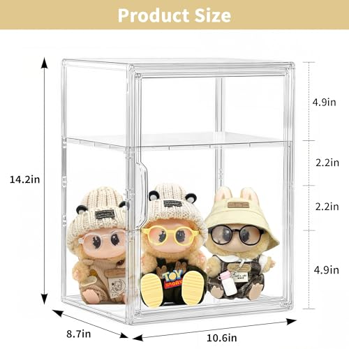 Image of Attelite Acrylic Display Case for Collectibles, Clear Storage Bin with 3 Adjustable Layers, Stackable Storage Box with Magnetic Door for Figures, Home Office,Large,2 Tier Clear Storage Bin, 1Pack
