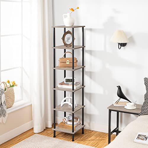 Hoobro 6-Tier Corner Shelf, Corner Square Rack Display Shelf, Wood Storage Rack Plant Stand, Corner Bookcase For Small Spaces, Living Room, Home Office, Kitchen, Greige And Black Bg55Cj01 #TOP4