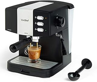 VonShef Espresso Machine, 15 Bar Pressure Pump  Barista Coffee Maker with Milk Frother for Latte, Cappuccino, Americano, Flat White and More  Black/Silver