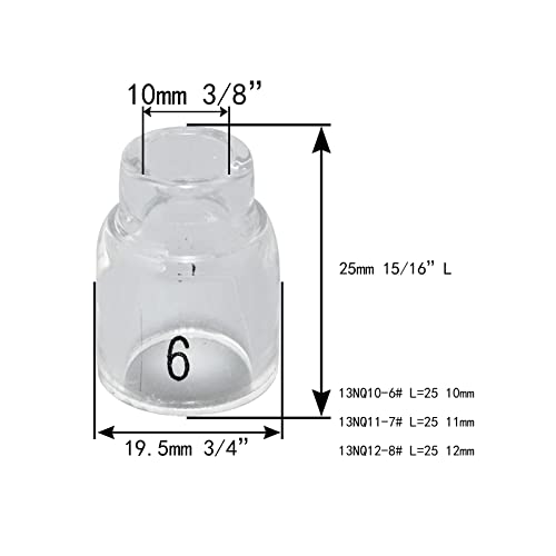 Image of RIVERWELD TIG Glass Cups Clear Quartz Nozzle 6# 3 /8 inch, 7# 7 /16 inch, 8# 1 /2 inch | 13N10 9.5mm, 13N11 11.00mm, 13N12 12.5mm kit for SR WP 9 17 18 20 25 26 TIG Welding Torches 3pcs