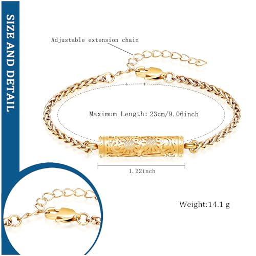 constantlife Cremation Bracelet for Ashes for Women Stainless Steel Sunflower Cylinder Urn Adjustable Link Bangle Memorial Jewelry Loved Ones Ashes Holder Keepsake2