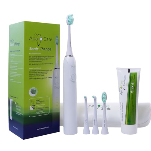 ApaCare Sonic Change - Cepillo dental sónico con batería intercambiable, estuche de viaje, pasta de dientes y cepillos interdentales, cuidado bucal profesional para casa y de viaje