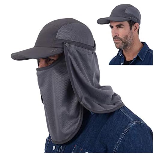 Sun Cap USHAKE Fishing Hat UPF 50 UV Protection Outdoor Hiking Jungle Mountain Sun Mens Quick Dry Baseball Cap Face Neck Cover Flap Water Resistant Breathable caps Flap Hats for Men Women New Unisex