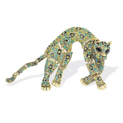 Image of Vintage Crystal Shell Leopard Brooch Lapel Pin Breastpin Rhinestone Animal Jewelry for Men Women
