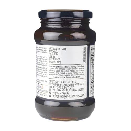 Image of INDIGENOUS HONEY Raw Ajwain Carom Honey Pure Organic 17.64 oz Glass Jar