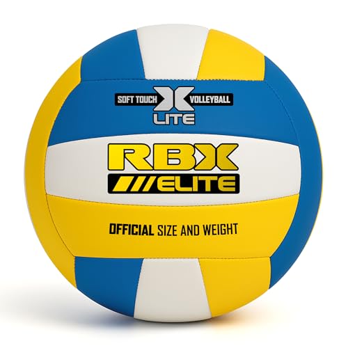 RBX Elite Performance Volleyball, Official Size 5, Soft Touch Cover, All Weather, Indoor/Outdoor (Yellow/Blue) by RBX - Used condition - US$14.98