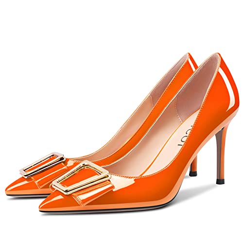 Aachcol Women Stiletto High Heel Pumps Slip-on Pointed Toe Dress Shoes Office Party Wedding Patent 3 Inch4