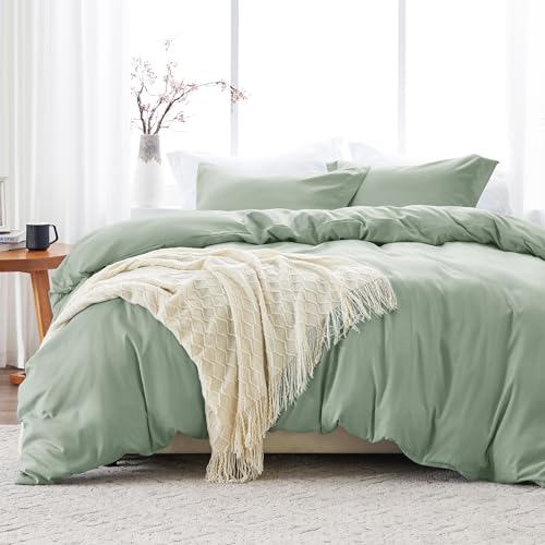 CozyLux Duvet Cover King Size Sage Green, Ultra Soft Brushed Microfiber Bedding Duvet Cover Set 3 Pieces, 1 Duvet Cover 104x90 Inches with Zipper Closure and 2 Pillow Shams, Comforter Not Included